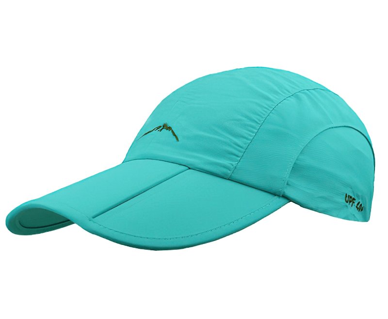Turquoise unisex foldable waterproof outdoor sports baseball cap with adjustable strap, perfect for casual outdoor activities.